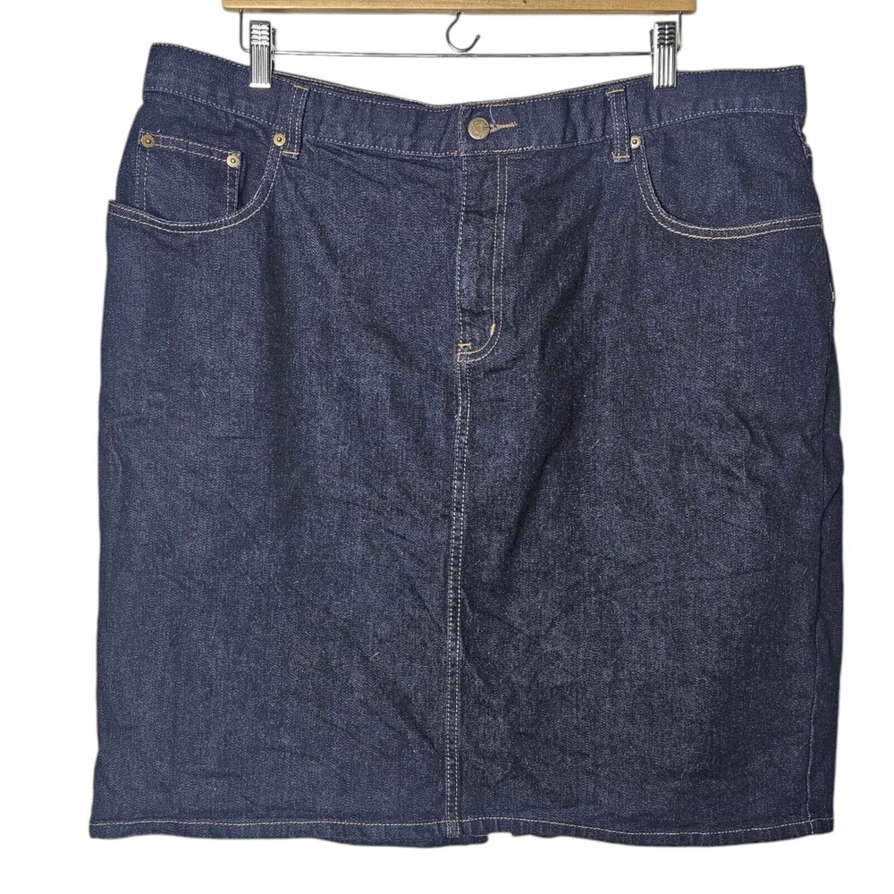 Lauren Ralph Lauren 18W Cotton Denim Skirt Dark Wash Blue Pencil‎ Classic Preppy